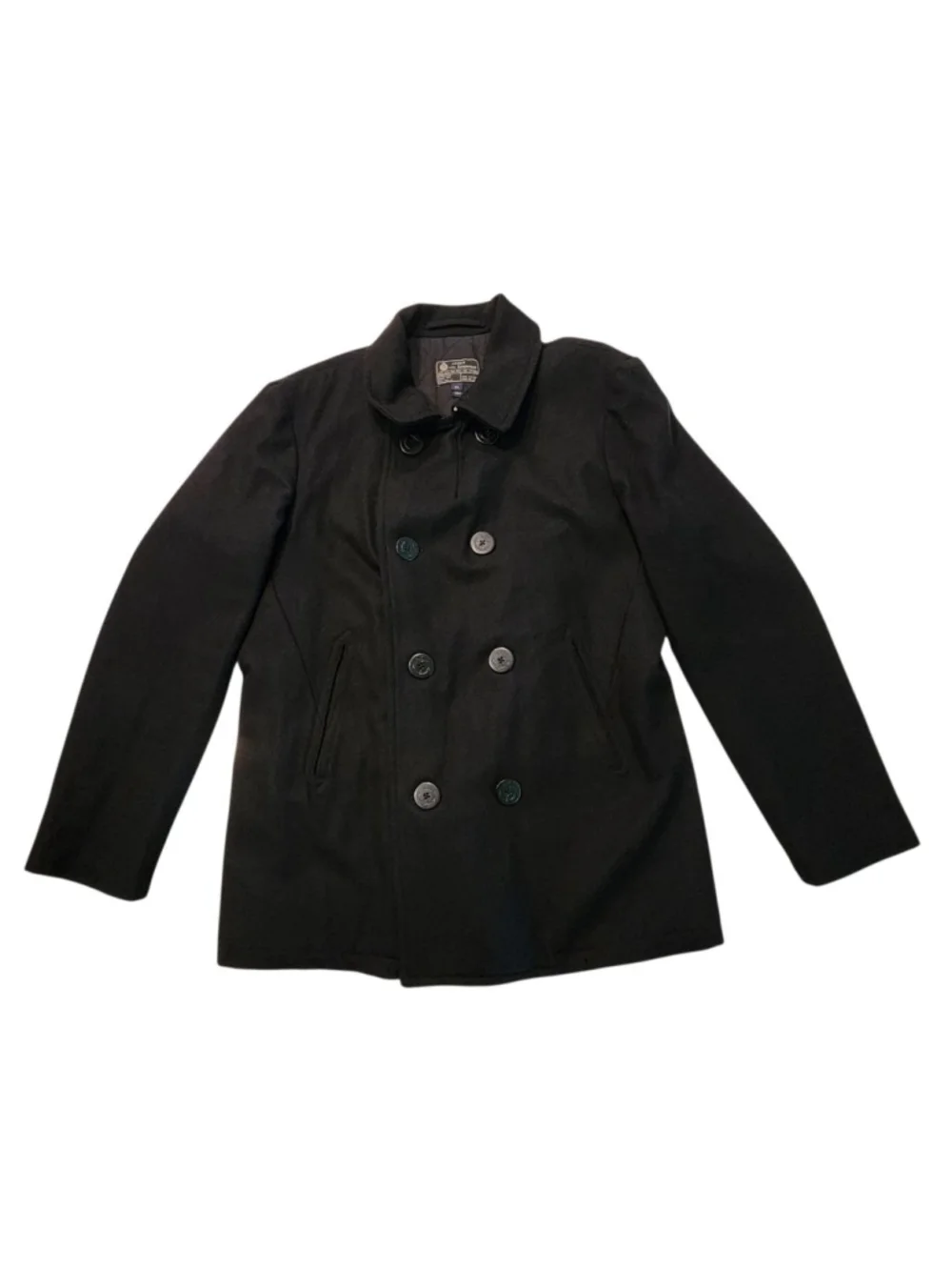 J. Crew Men's Wool Pea Coat XL Black Thinsulate Lined Quilted Winter Jacket